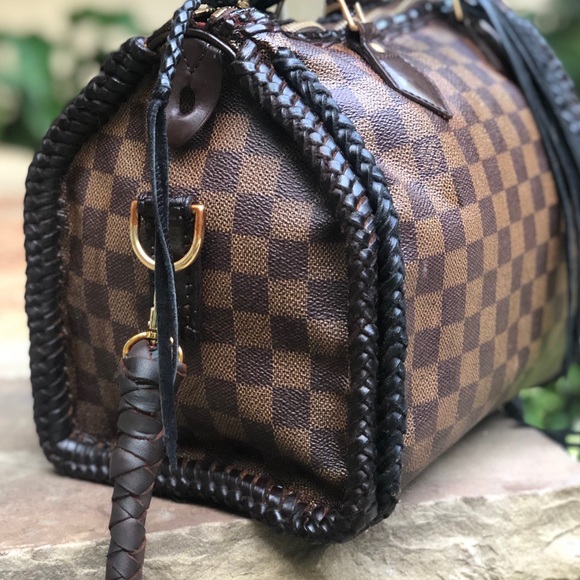 Auth LV Damier Ebene Speedy 30 Custom Bandolier - Picture 7 of 8
